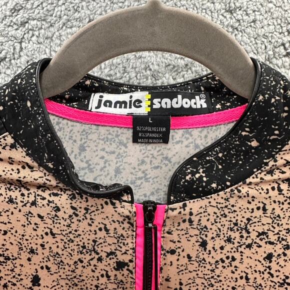 Jamie Sadock Women's Large Golf Tennis Shirt 3/4 Sleeves Black Tan Zip Collar - Picture 4 of 10